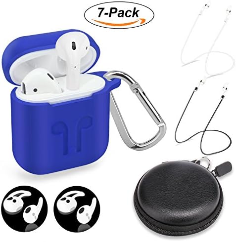 Cuauco 2020 Newest Airpods Case for Airpods 2 &1 (Front LED Visible) with 2 Anti-Lost Strap/2 Pairs of Ear Hooks/2 Carabiner/1 Watch Band Holder/1 Headphone Case for Apple Airpods 2 &1(9 Pack)(Blue)