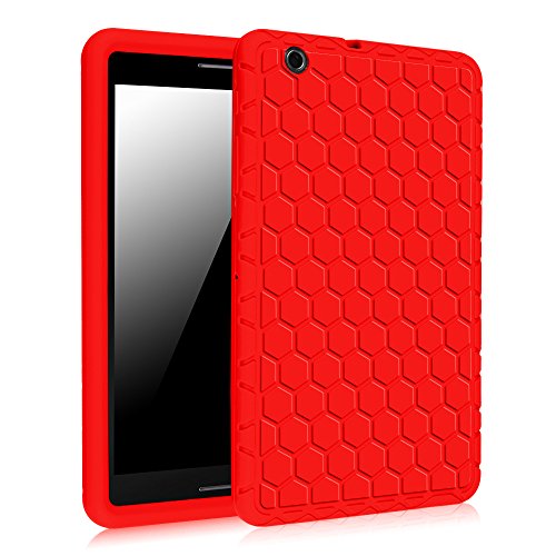 AT&T Trek 2 HD Case (Model 6461A) - Fintie [Honey Comb Series] Light Weight Shock Proof Silicone Protective Cover [Anti Slip] [Kids Friendly] for 8-inch AT&T Trek 2 HD (2016), Red