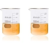 ULAB Scientific Glass Beakers, Vol. 1000ml, 3.3 Borosilicate Griffin Low Form with Printed Graduation, Pack of 2, UBG1017