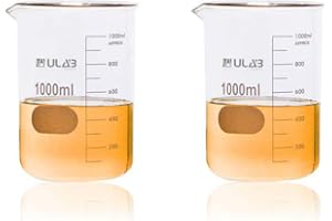 ULAB Scientific Glass Beaker Set, Vol. 1000ml, 3.3 Borosilicate Griffin Low Form with Printed Graduation, Pack of 2, UBG1017
