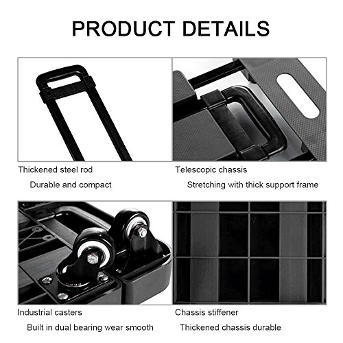 LUCKSTAR 440lb Folding Hand Truck - 6 Wheels Foldable Luggage Cart Hand Collapsible Truck with Free Rope (Black)