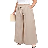 Moon Wood Wide Leg Pants Woman Plus Size Flowy Palazzo Pants Loose Culottes Summer Casual Lounge Trousers with Pockets