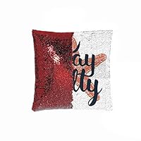 HXIYI Decorative Pillow Case Paillette Throw Mermaid Sequins Cushion Covers 18"x18" (Silver and red), Stay Salty Phrase with Engraved Sketch Artwork of The Starfish