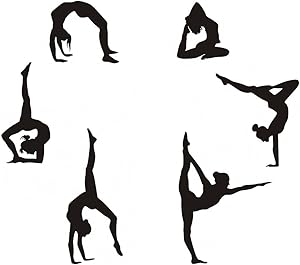 Gymnastics Wall Decals Silhouettes Sport Art Girl Vinyl Decals Wall Sticker Fits Kids Room Decor Home Wall Decor Set of 6 (7.87”H X 23.62”W)