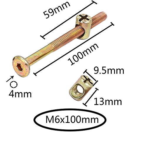 SpeedDa M6x100mm Thread Hex Key Drive Socket Furniture Bolt w Barrel Nut Bolt Nuts Assortment Kit for Furniture Cots Beds Crib and Chairs(Pack of 16) - Thumbnail 2