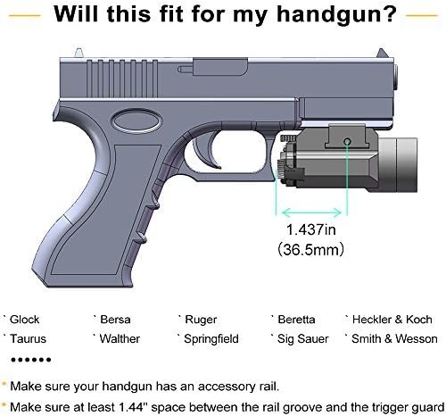 USA LASPUR Weapon Rail Mount CREE LED High Lumen Tactical Flashlight Light for Pistol Rifle Handgun Gun, Black