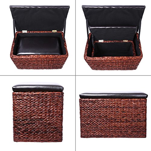 Eshow Storage Ottoman, Set of 2 Rattan Ottoman with Storage, Ottomans