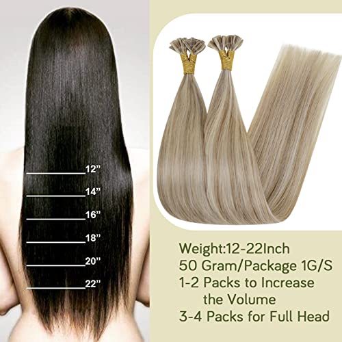 RUNATURE Keratin Hair Extensions Natural Light Brown Highlight Golden Blonde 55 cm 50 g 50s Invisibility Extensions #8P24