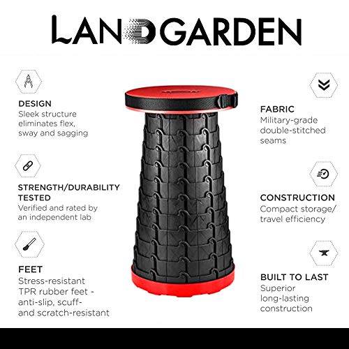 LandGarden Retractable Folding Stool for Camping Travel Small Portable Lightweight Collapsable Foldable Seat Chair for Fishing BBQ Outdoors Indoors Kitchen Max Load 330lbs