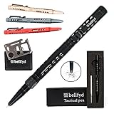 BellFyd Tactical EDC Metal Pen with Glass Breaker – Personal Protection Pen Set – Rugged Survival Pen with Window Braker for Men and Women that Can Also Be Used as Regular Ball Point Pen - Black
