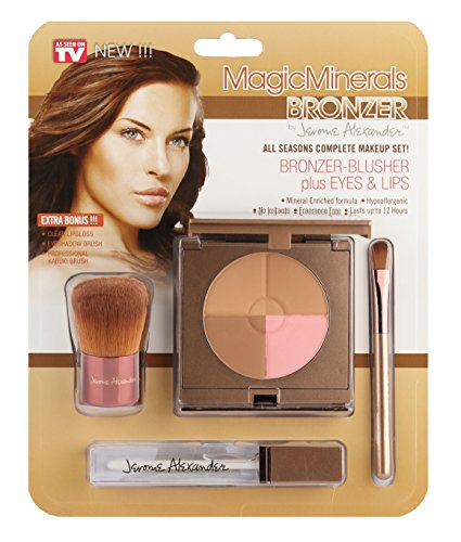 MagicMinerals Bronzer by Jerome Alexander - Ultra-Natural Bronzer-Blush Compact Plus Clear Lipgloss and Eyeshadow Brush - Perfect Makeup for Bronzing, Contouring or Sculpting