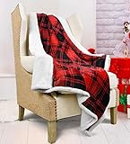 Catalonia Red Plaid Sherpa Throw Blanket,Reversible Super Soft Warm Comfy Fuzzy Snuggle Micro Fleece Plush Throws for Bedding Couch TV 60