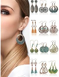 12 pares de aretes vintage, estilo bohemio, geométricos, aretes colgantes