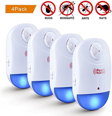 Ultrasonic Pest Repeller - Packs of 4 Spider Repellent with Nigh Light -Electronic Pest Control Plug in Pest Repellent to Repels Insect, Mice , Spider, Ant, Roaches , Mosquitoes ,Bugs , fleas