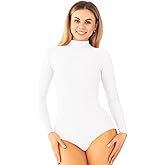 Kepblom Adult Ballet Dance Leotard Turtleneck Long Sleeve Spandex Bodysuit Tops for Women