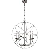 Canarm Summerside 5-Light Chain Chandelier, Brushed Nickel Finish with Transitional Design, Adjustable Ceiling Light for Dini