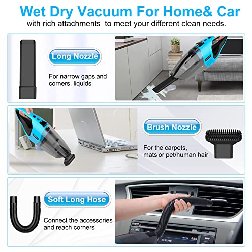 Handheld Vacuum Cordless, 8KPA Powerful Hand Vacuum Cleaner Wet Dry Hand Held Car Vacuum