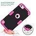 Case for iPod Touch 5 Case for iPod Touch 6 Case, Dual 3 in 1 Hard PC Case + Silicone Shockproof Heavy Duty High Impact Armor Hard Case Cover for Apple iPod touch 5 6th Generation (black+hot pink)
