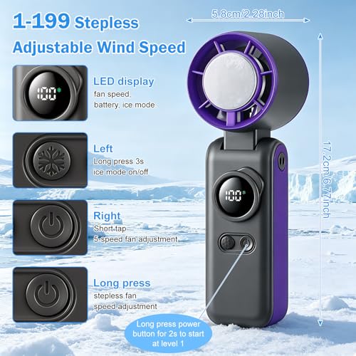 Starvortex Portable Handheld Turbo Fan with Cooling, USB Rechargeable Mini Fan 1-199 Continuous Speed, Handheld Fan 6000mAh, Personal Fan for Travel/Home/Office