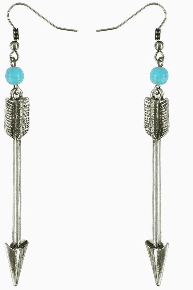 Silver Bohemian Arrow Dangle Earrings with Turquoise Detail