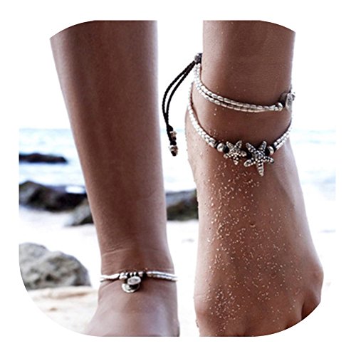 Boho Starfish Anklet Vintage Ankle Bracelet For Women Buddha Foot Jewelry Summer Barefoot Beach Anklet - Thumbnail 7