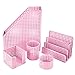 Desk Organizer Office Desk Set: Desktop Accessories for Women Teens. Includes Paper Magazine File Holder - Mail Holder Pen Cup Note Holder Clip Cup Cute Decor for Storage Supplies Organizers - Pink