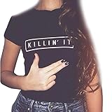 Lisingtool Women Letter Printing Short Sleeve Cotton Blouse Tops T-Shirt (3XL)