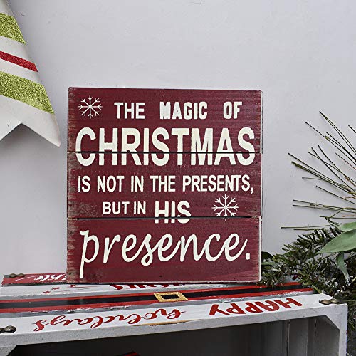 E-view Wooden Box Signs Christmas Holiday Decor, Wood Wall Art Plaque Cute Winter Decorations Decorative Sign for Home Office