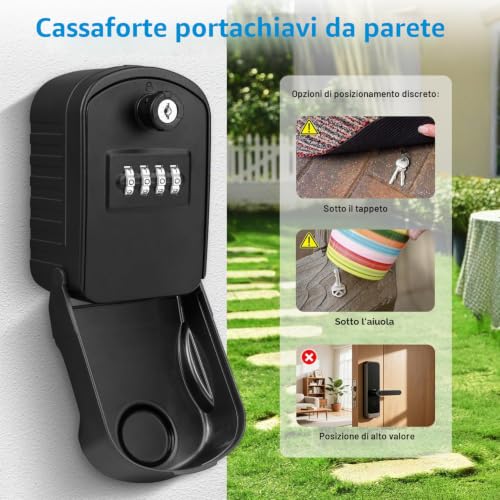 ENONEO Key Safe Box Large External Key Safe 4 Code Waterproof Key Box Combination with 2 Emergency Keys Self Check In Key Box for Home School Factory