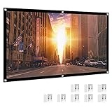 HENZIN 100" Inches 16:9 Simple Portable Projector Screen Polyester Outdoor Indoor Foldable Wall Mounted Projection Screen for Home Cinema Camping Theater w Peel-and-Stick Hooks