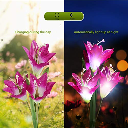 dapai Solar Flowers Garden Light, LED Garden Decorations Light Outdoor Solar Powered Yard Art Waterproof Color Changing Lily Flowers for Garden Yard Patio Decorations (2 Pack)