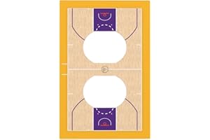 SPTVAN Basketball Court Yellow Purple Duplex Outlet Cover Decorative 1 Gang Receptable Switch Wall Plate Electrical Faceplate for Boys Kids Bedroom Nursery House Living Room Decor
