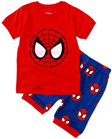 Sidney Boys Summer Spiderman Pattern Pajamas Sets (5t, Red)