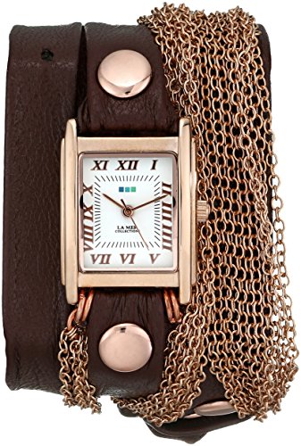 La Mer Collections Women's LMDUO1002 Ros Gold-Tone Watch with Wraparound Brown Leather Band