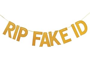 JENJEN TRADITION Funny 21st Birthday Decorations for Him Her Gold Glitter Rip Fake ID 21 Birthday Banner Backdrop Supplies & Favors for Men and Women - Pre-strung & No DIY Needed
