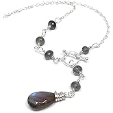Aerides Designs Toggle Clasp Labradorite Necklace Front Close Sterling Silver Gemstone Gray 18 Inches