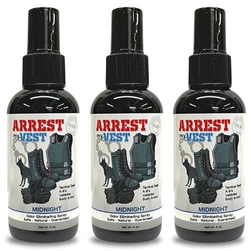 Arrest My Vest Military and Police Grade Odor Eliminating Spray for Body Armor Odor, Tactical Gear. Safe on K9's. Triple Pack of 3 Midnight 4 oz Bottles