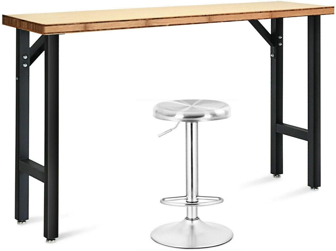 Bamboo Top 65inches Workbench Work Table With Stainless Steel Bar