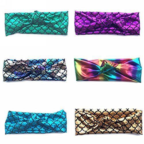 Mwfus Baby Kids Girls Mermaid Fish Scales Headdress Knot Turban Headband Hairband Headwear