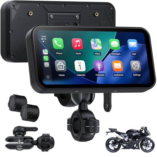 CarPlay 6 Inch A622 Motorcycle Screen CarPlay and Android Auto Wireless, Touch Screen Waterproof IP67, TPMS, Dual Bluetooth, GPS, USB/ACC Power, Compatible with All Motorcycles