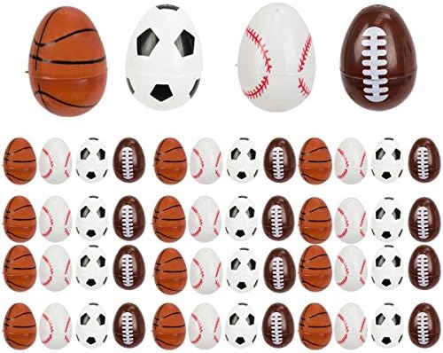 Sports Ball Themed Eggs - Fillable Eggs for Sports Fanatics, Basketball, Soccer Ball, Baseball, Football - 48 Count
