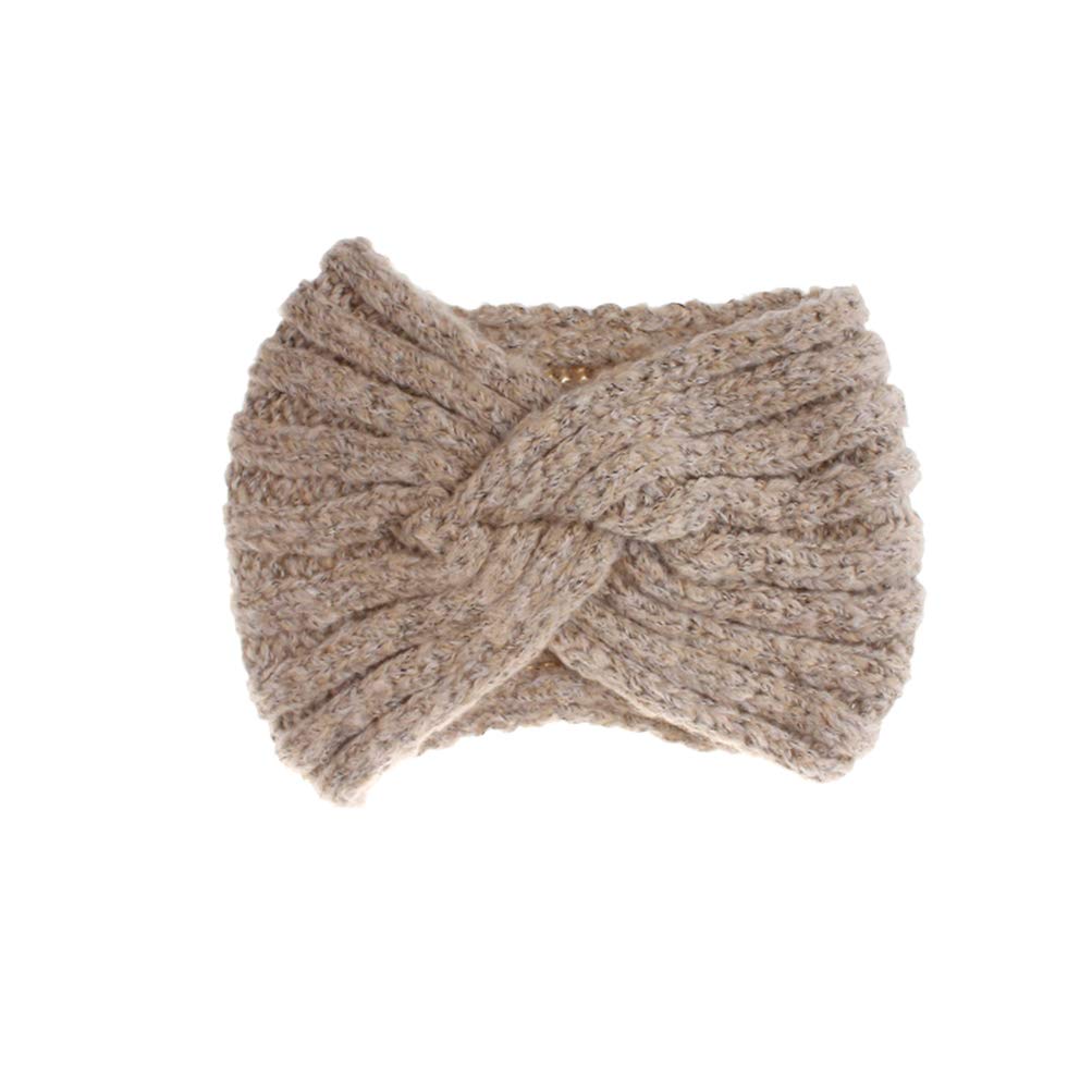 Lurrose Crochet Turban Headband Woolen Yarn Knitted Headwrap Soft Cross Hair Band Ear Warmer Protector For Women Lady Girls (Beige)