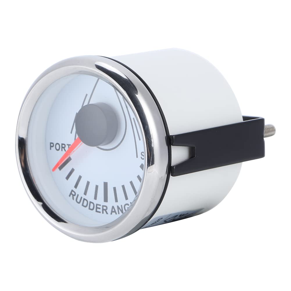 Dioche Rudder Angle Indicator, Boat Spare Parts 52Mm Universal Boat Rudder Angle Indicator 0-190Ohm Signal with 9-32V Backlight Gauge for Boat White Dial Silver Cover (White)