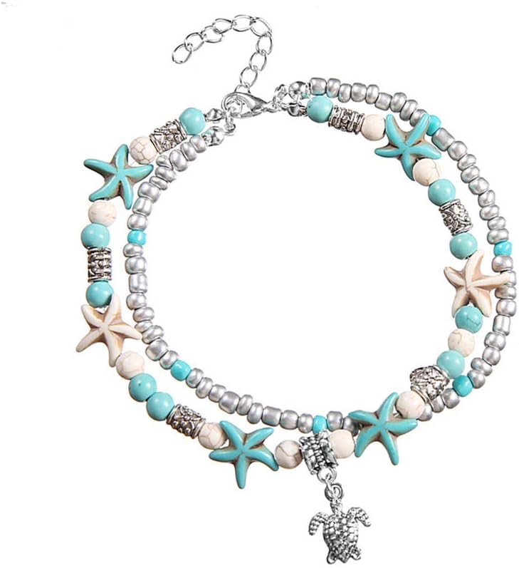 Turquoise Turtle Anklet Multiple Layered Boho Gold Handmade Tree of Life Charm Anklet for Women …