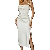 WOCV Spaghetti Straps Matte Satin Midi Dress with Cowl Neck and Low Back