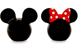 SILVER BUFFALO Disney Mickey and Minnie Mouse Ceramic Salt and Pepper Shakers, Set of 2 | Spice Dispenser Storage Canisters