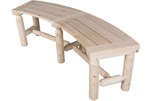 Kdgarden Outdoor Wooden Curved Backless Porch Bench Rustic Style Cedar/Fir Wood Log Fire Pit Bench for Patio Garden Deck and Backyard, 40"-55" W×14" D×16.5" H, Natural Finish