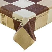 LOHASCASA Oblong Tablecloth Peva Spillproof Vinyl Oilcloth Wipeable - Plastic Tablecloth Outdoor Picnic Camping Tablecloth - Tan and Brown Checkered 54 x 108 Inch