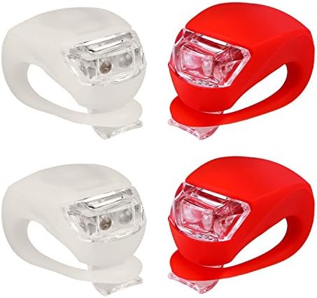 eFlyera 4 x Bike/Bicycle Lights- Front and Rear Silicone LED Bike Light Set - 2 High Intensity Multi-purpose Water Resistant Headlight - 2 Taillight for Cycling Safety (2pcs Red &amp; 2pcs White)