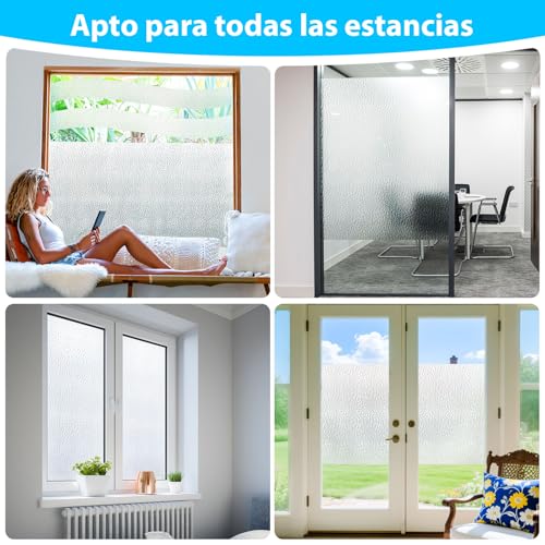 Zindoo Vinyl Adhesive Glass Opaque Wavy Pattern 59.5 × 200 cm Privacy Protection Anti UV Self-Adhesive for Bedroom, Living Room, Dining Room, Kitchen